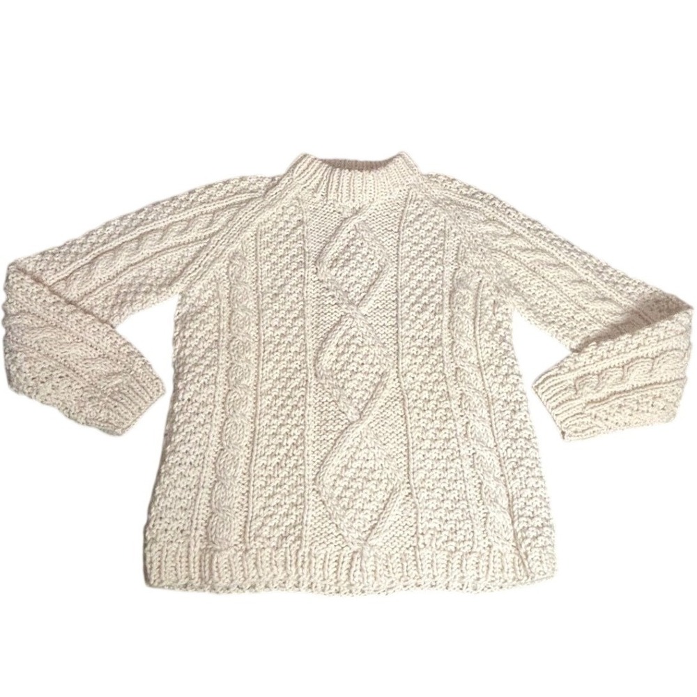 Vintage 90s Handmade Cable Knit Sweater Chunky Fisherman Grandmacore Winter
